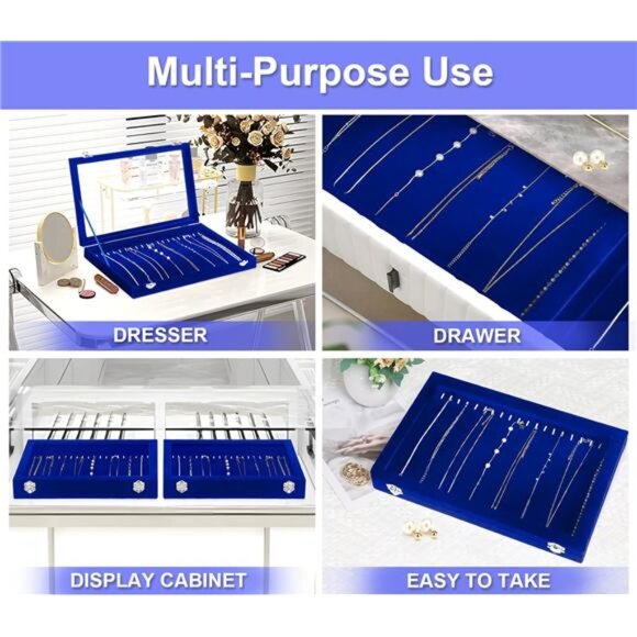 Jewelry DisplayBox For Necklace Organizer,Velvet Necklace StorageTray For Drawer - Picture 5 of 7